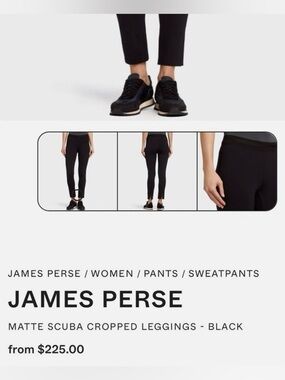 James Perse Black Scuba Neoprene Leggings Pull On Pants W/ Slit Hem